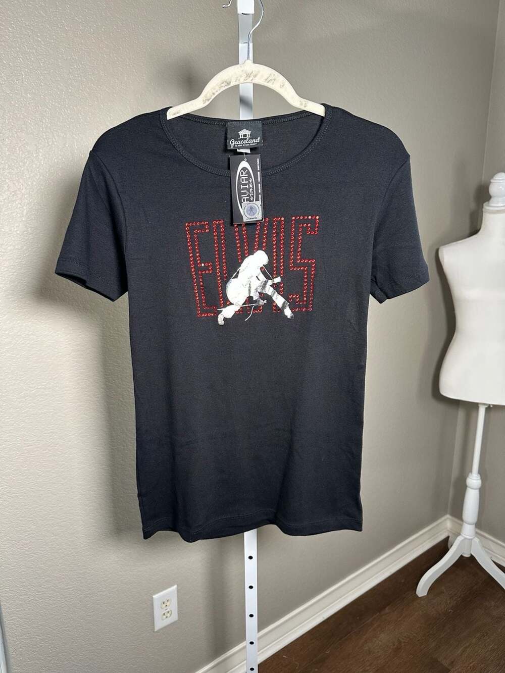 New Graceland Elvis Presley Rhinestone & Foil Graphic T-Shirt